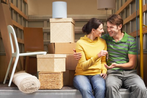 Assorted packing materials and cardboard boxes for local moves